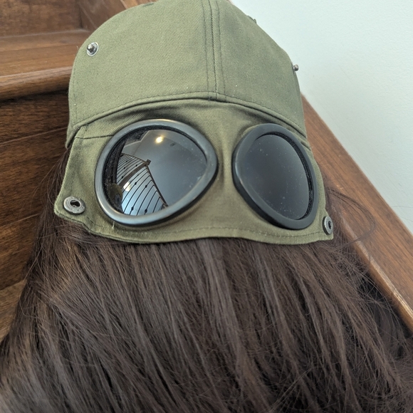 Handmade Baseball Cap With Attached Sunglasses Khaki Green OS - Picture 4 of 15